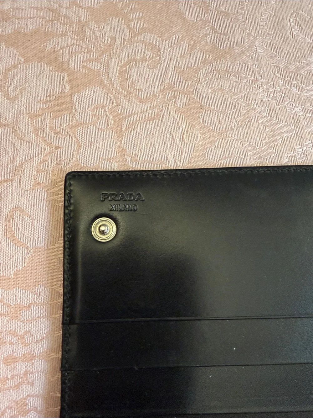 Prada Black Leather Men's Wallet with Silver Logo Plaque